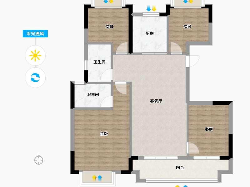 湖北省-武汉市-美的君兰半岛-96.32-户型库-采光通风