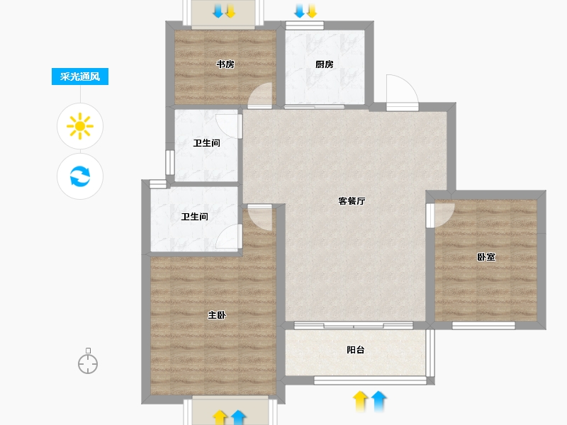 浙江省-温州市-高力铂金湾-80.80-户型库-采光通风