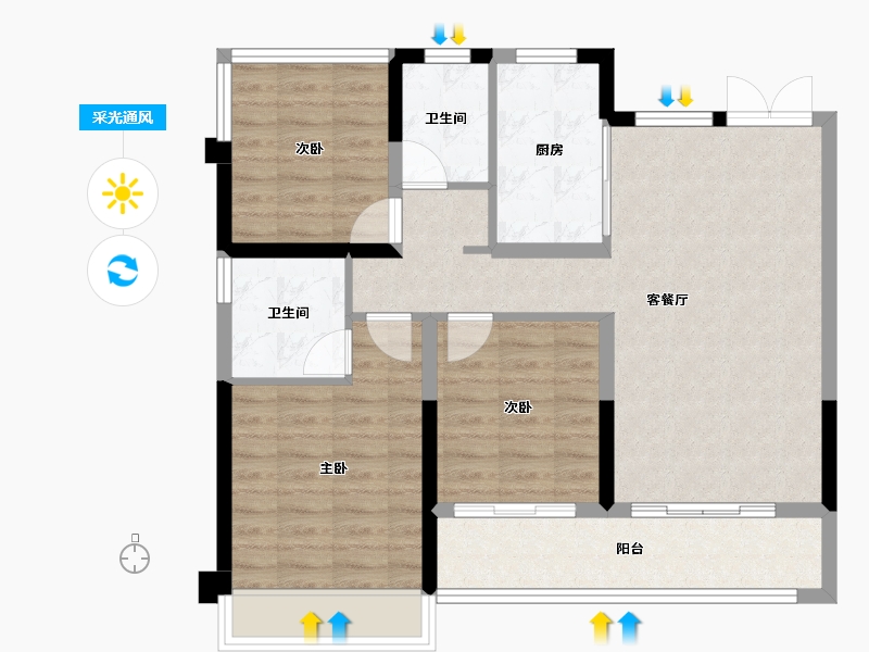 浙江省-温州市-金地公园上城-86.00-户型库-采光通风