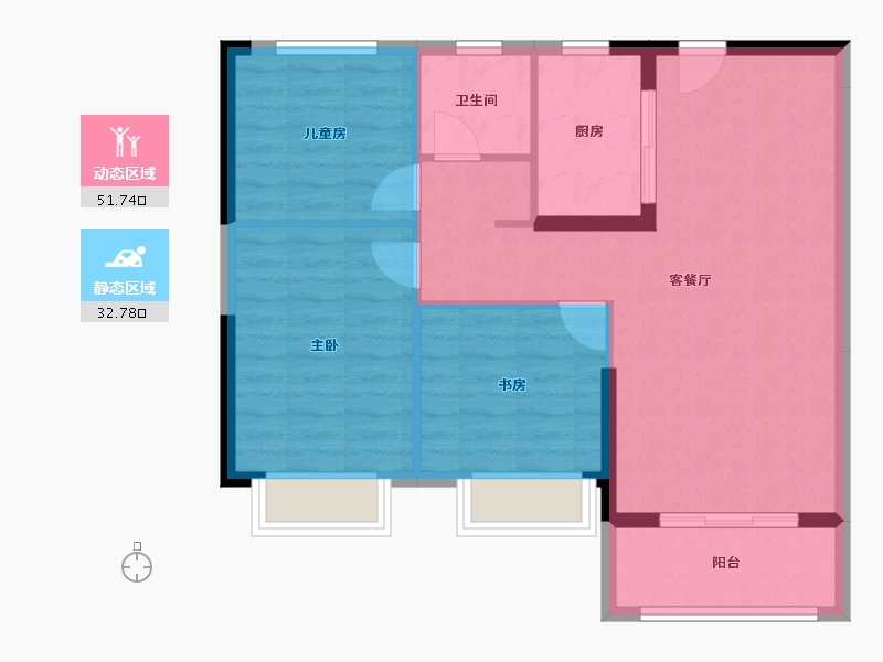 湖北省-武汉市-南益名悦华府-76.58-户型库-动静分区