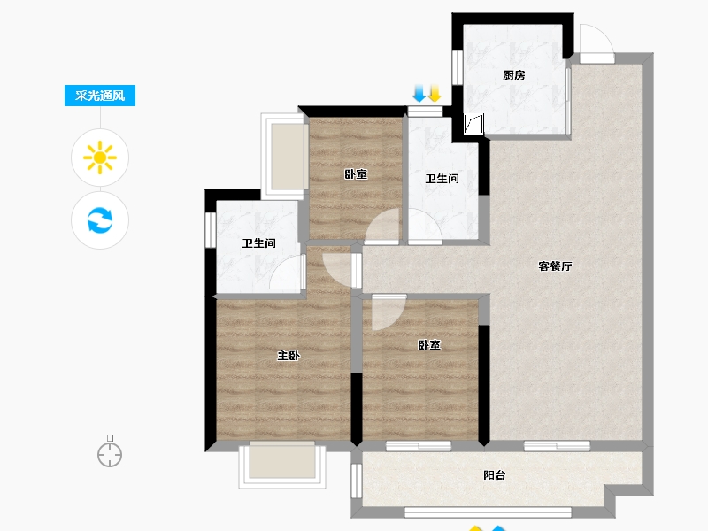 湖南省-长沙市-美的国宾府-78.23-户型库-采光通风