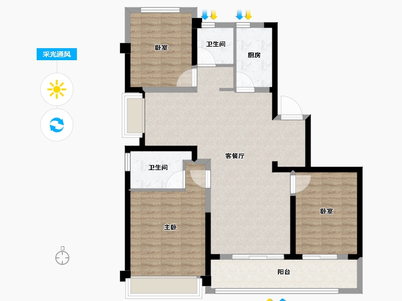 浙江省-温州市-德信新希望江屿云庄-104.00-户型库-采光通风