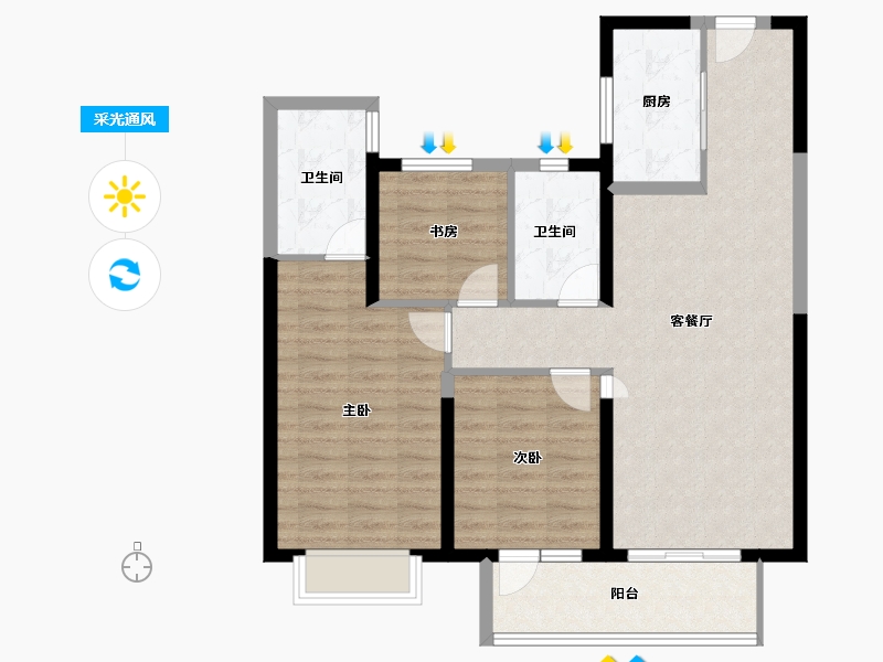 湖北省-武汉市-武汉城建·融创御央首府-90.98-户型库-采光通风