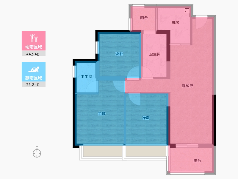 广东省-佛山市-卓越万科朗润园-69.98-户型库-动静分区