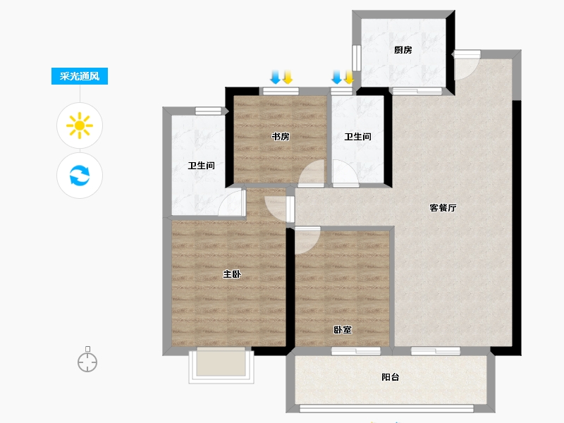 湖北省-武汉市-新城璞樾门第-87.20-户型库-采光通风