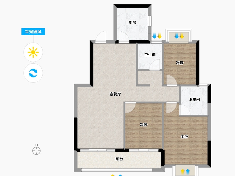 湖北省-武汉市-航城丽都-88.09-户型库-采光通风