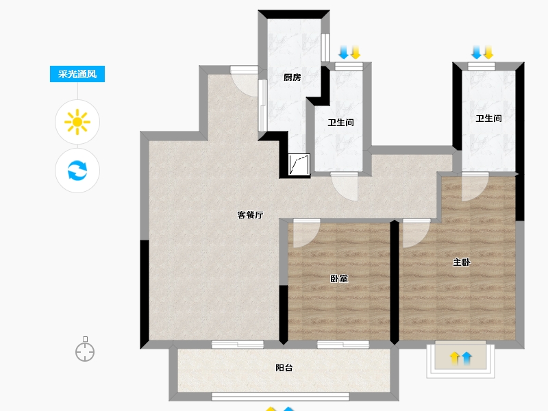 云南省-昭通市-融创九棠府-84.00-户型库-采光通风