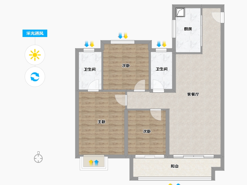 江苏省-苏州市-张家港市中骏世界城-90.00-户型库-采光通风