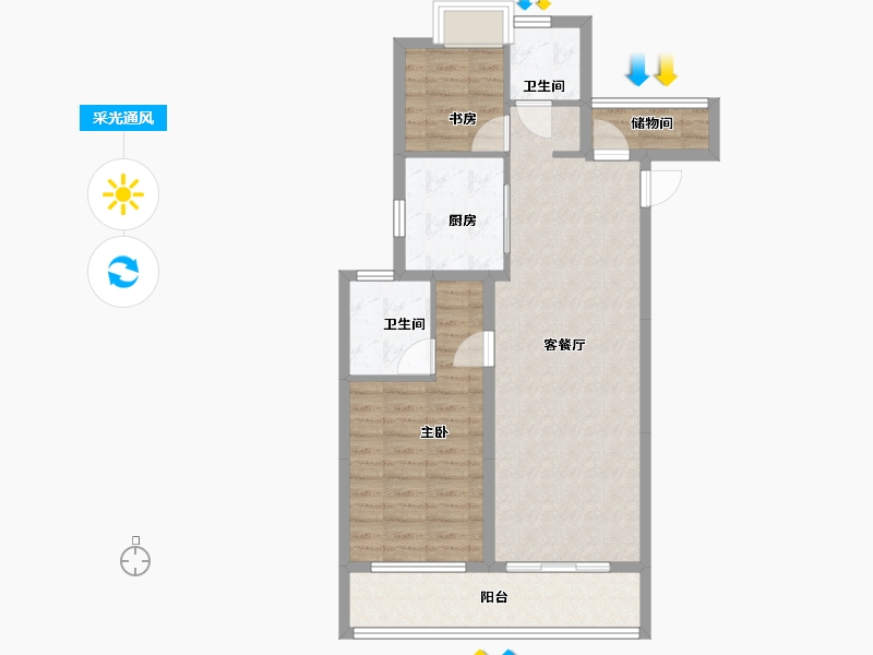 浙江省-湖州市-蓝城桂语江南-75.62-户型库-采光通风