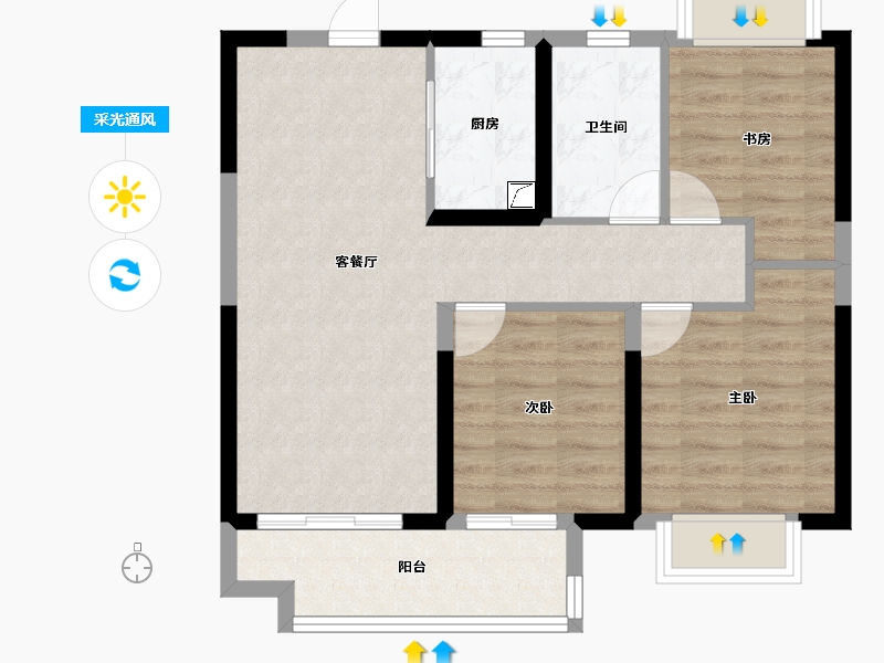 江西省-南昌市-江铃新力铂萃中央-71.28-户型库-采光通风