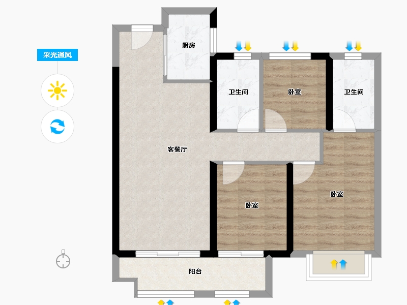 湖北省-武汉市-美的君兰半岛-72.53-户型库-采光通风