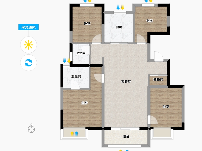 天津-天津市-通新润府-90.80-户型库-采光通风