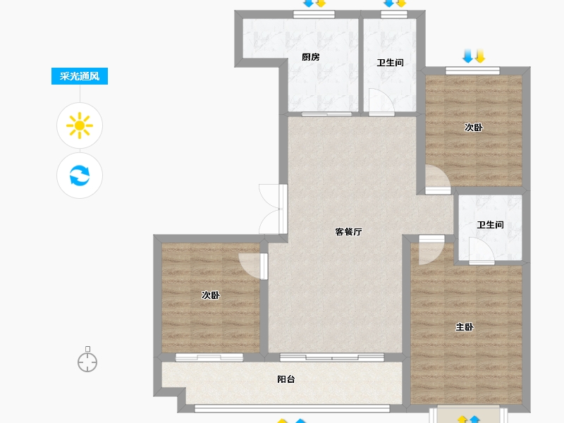 山东省-潍坊市-熙湖名筑-115.00-户型库-采光通风