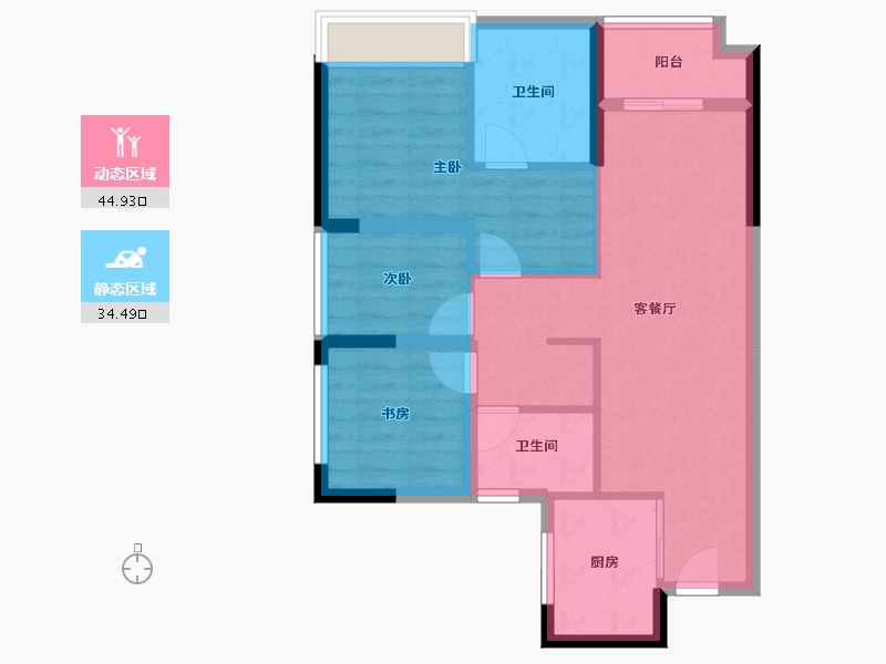 广东省-佛山市-卓越万科朗润园-70.40-户型库-动静分区