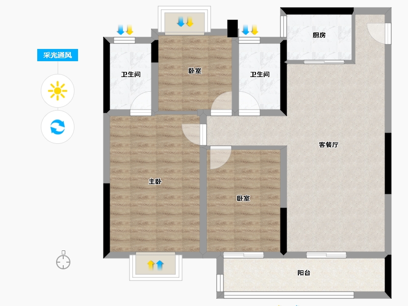 湖北省-武汉市-中梁天玺壹号-87.85-户型库-采光通风