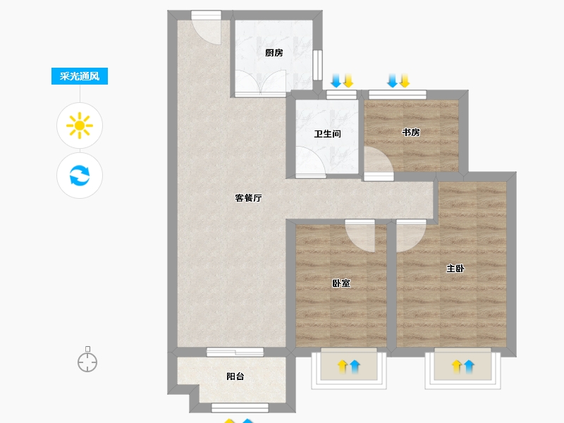 湖北省-武汉市-金地城与城棠境-61.34-户型库-采光通风