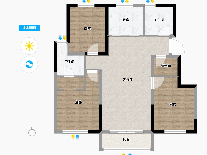 天津-天津市-中建·新丽壹号-80.01-户型库-采光通风