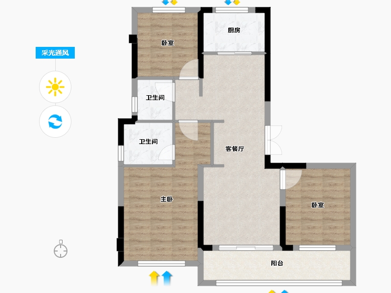 浙江省-温州市-宏地云澜观邸-83.20-户型库-采光通风