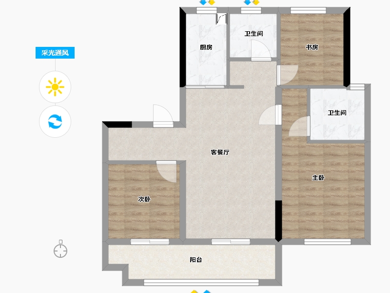 浙江省-嘉兴市-融信澜庭启杭-78.00-户型库-采光通风