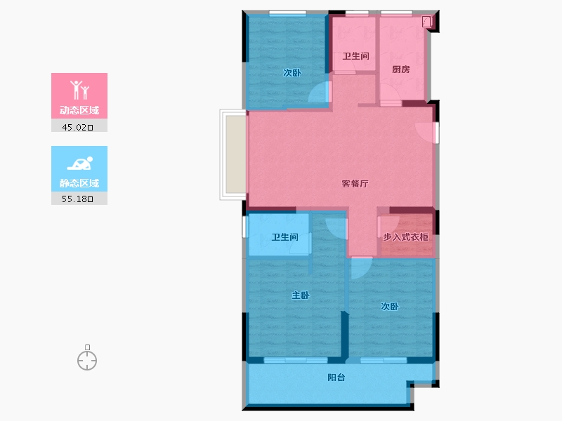 浙江省-宁波市-滕上花开-89.36-户型库-动静分区