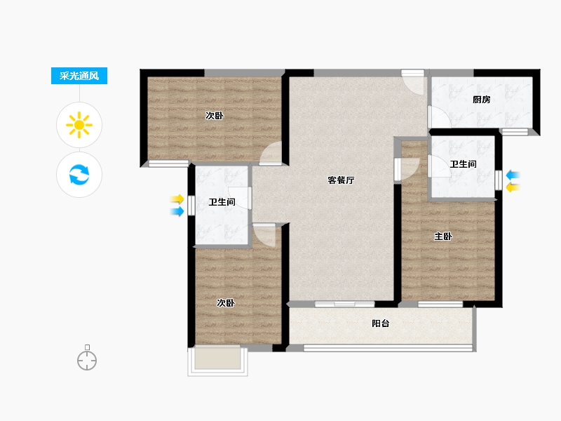 湖北省-武汉市-旭辉江夏府-96.86-户型库-采光通风