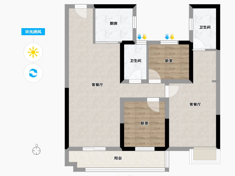 湖北省-武汉市-碧桂园云境-79.51-户型库-采光通风