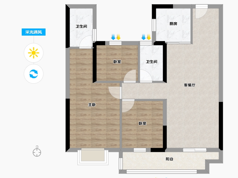 湖北省-武汉市-碧桂园十里春风-79.64-户型库-采光通风