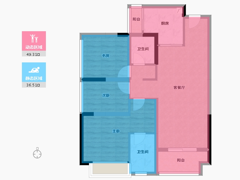 广东省-佛山市-卓越万科朗润园-75.68-户型库-动静分区