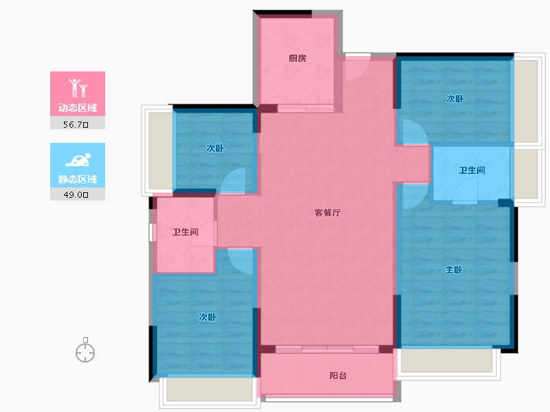 广东省-东莞市-粤港湾华堂里·3号-95.03-户型库-动静分区