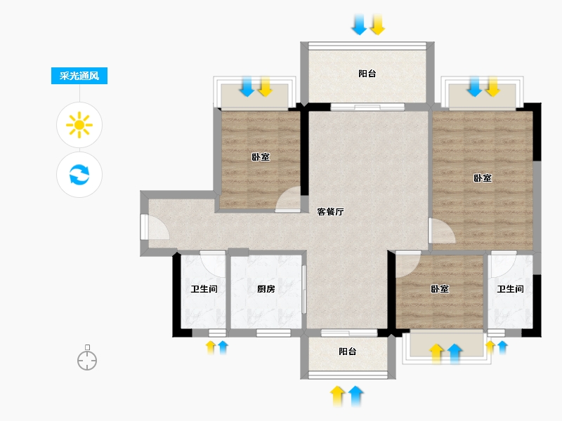 广东省-东莞市-碧桂园莞佳·云麓半山-78.31-户型库-采光通风