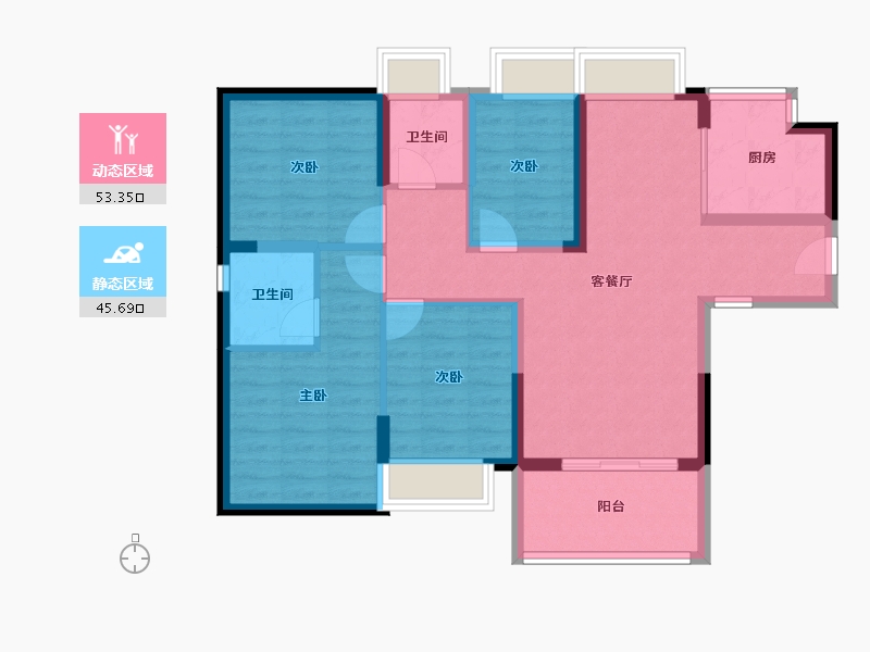 广东省-东莞市-松湖碧桂园·天钻-87.86-户型库-动静分区