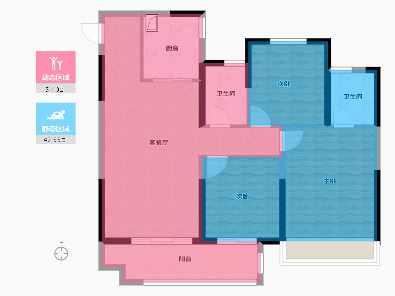 江苏省-常州市-龙宸铭著-86.40-户型库-动静分区