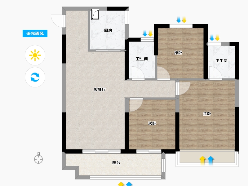 江苏省-常州市-龙宸铭著-86.40-户型库-采光通风