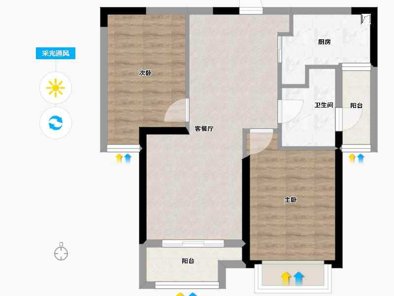 湖北省-武汉市-弘阳印月府-61.74-户型库-采光通风