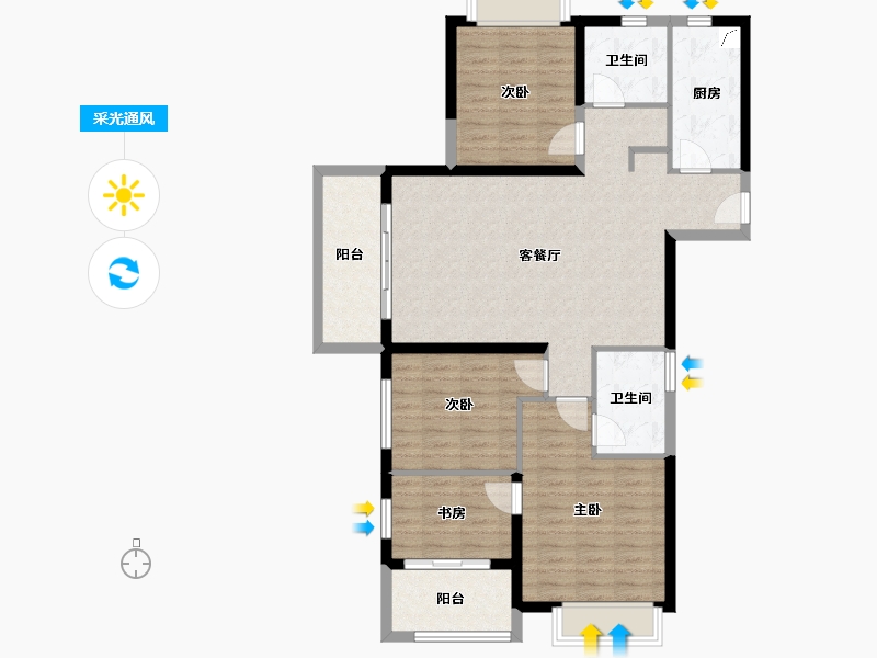 湖北省-武汉市-恒韵府-104.93-户型库-采光通风