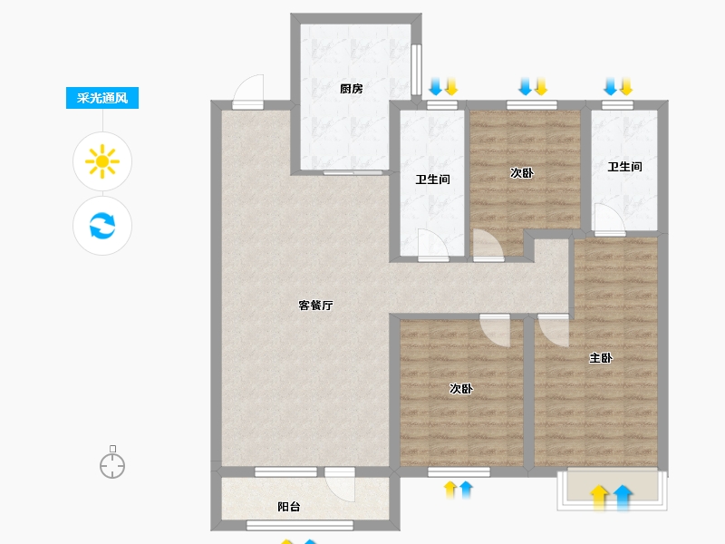 辽宁省-沈阳市-龙湖·原府-101.60-户型库-采光通风