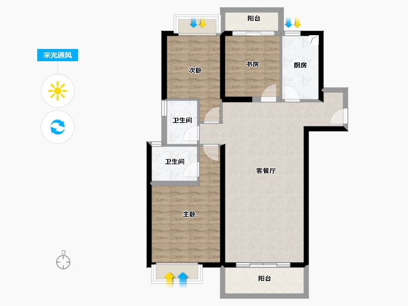 湖北省-武汉市-恒韵府-96.75-户型库-采光通风