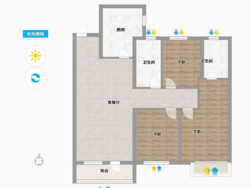 辽宁省-沈阳市-龙湖·原府-96.00-户型库-采光通风