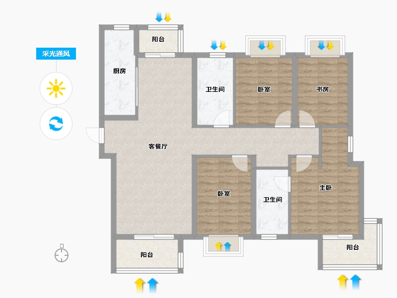 湖北省-武汉市-香港置地光明地产印湖云著-111.01-户型库-采光通风