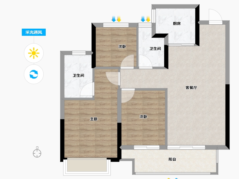 浙江省-宁波市-荣安·艺尚湾-78.40-户型库-采光通风