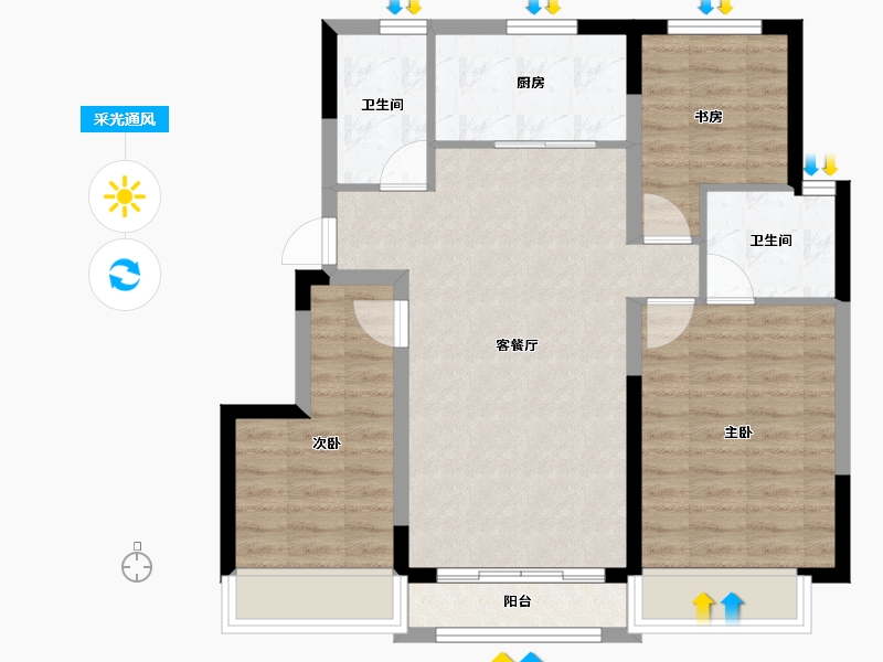 天津-天津市-绿地新里天澜-77.31-户型库-采光通风