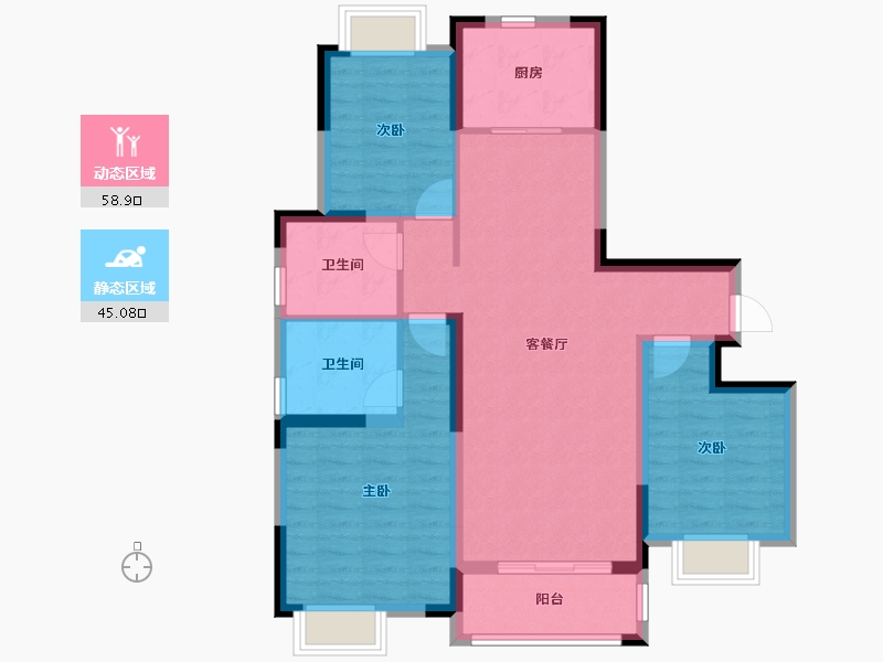 湖北省-武汉市-汉津阳光城-92.90-户型库-动静分区