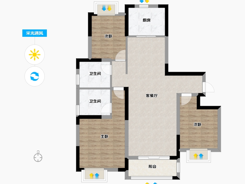 湖北省-武汉市-汉津阳光城-92.90-户型库-采光通风