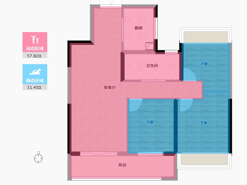 江苏省-常州市-美的世茂云筑-80.00-户型库-动静分区