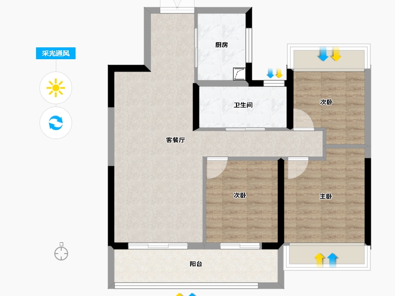 江苏省-常州市-美的世茂云筑-80.00-户型库-采光通风