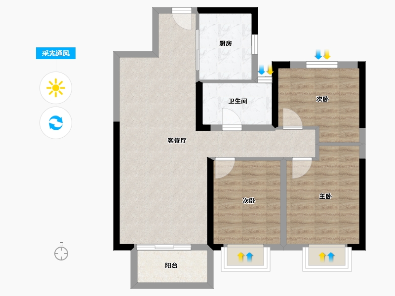 湖南省-长沙市-长沙融创城-76.00-户型库-采光通风