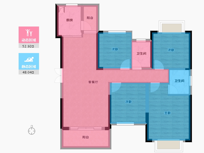 湖南省-长沙市-和苑天辰-89.49-户型库-动静分区