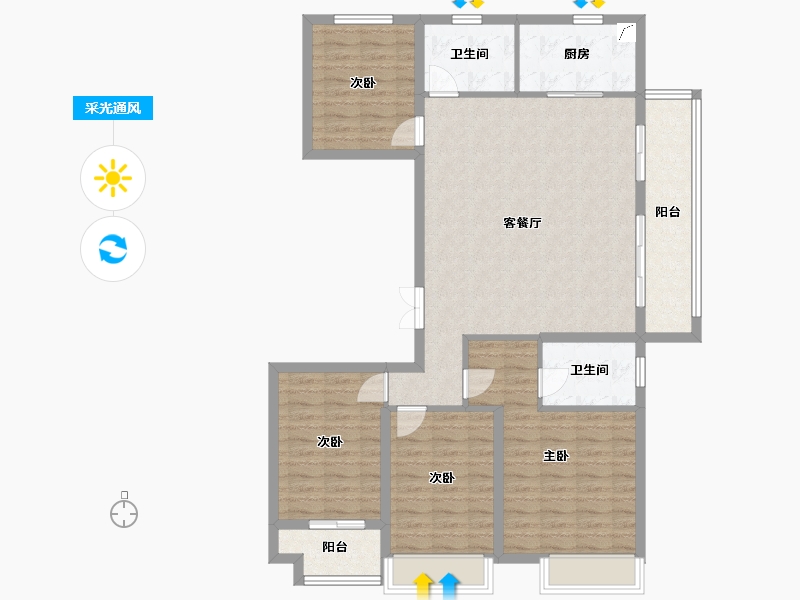 浙江省-台州市-中梁壹号院-130.00-户型库-采光通风