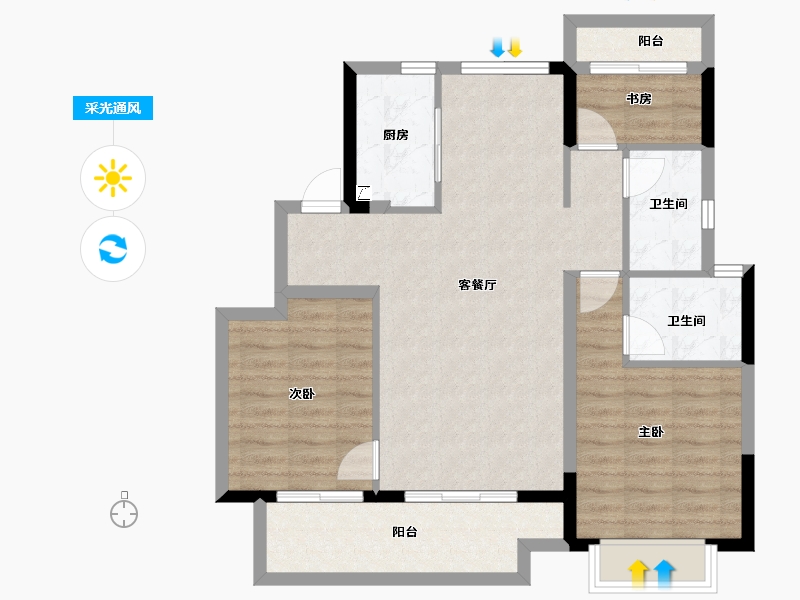 浙江省-宁波市-祥源漫城-83.98-户型库-采光通风