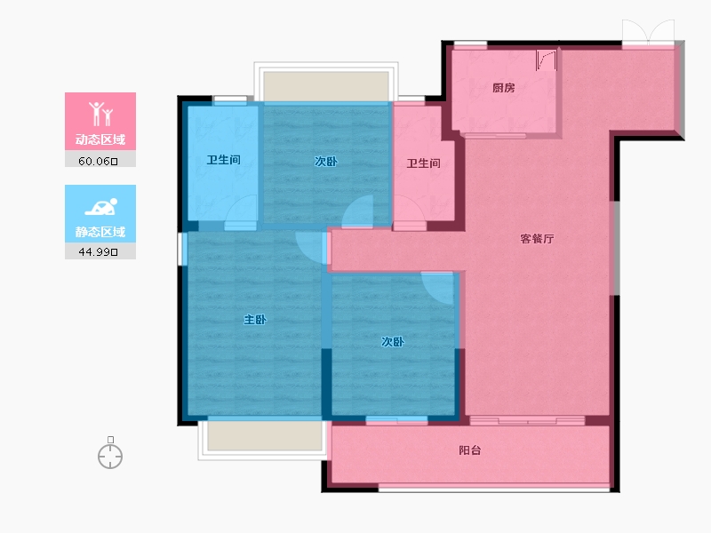 江苏省-常州市-美的世茂云筑-94.39-户型库-动静分区